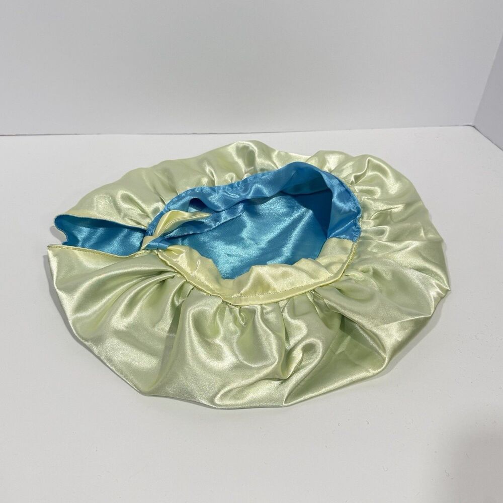 Handmade Satin Sleep Bonnet Tie Closure Reversible Blue Yellow Hair Cap - Picture 4 of 10